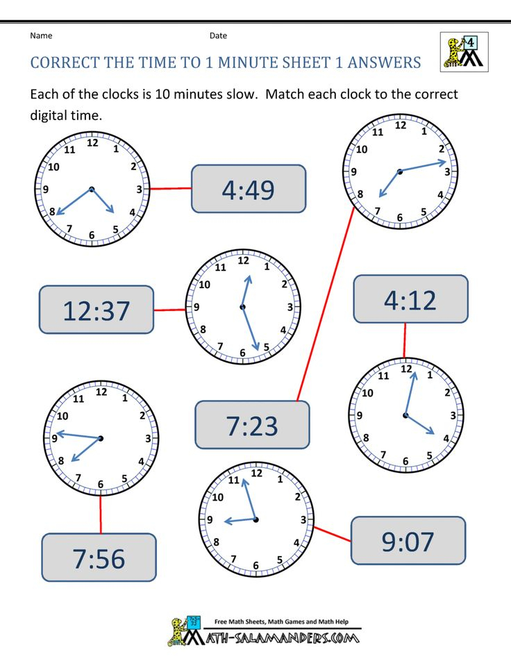 Correct The Time To 1 Minute Sheet 1 Answers Time Worksheets Telling 