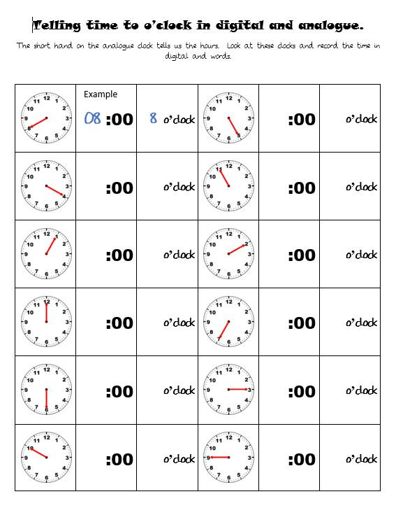 Telling Time With Hour Hand Only Worksheet