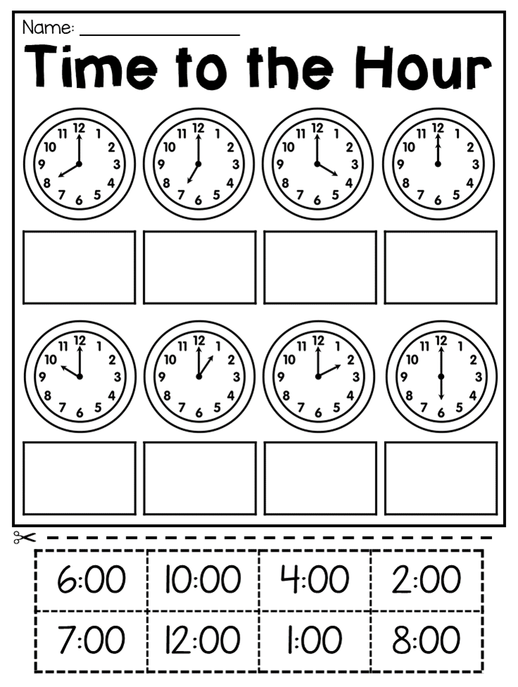 Telling Time To The Hour Cut And Paste Worksheets