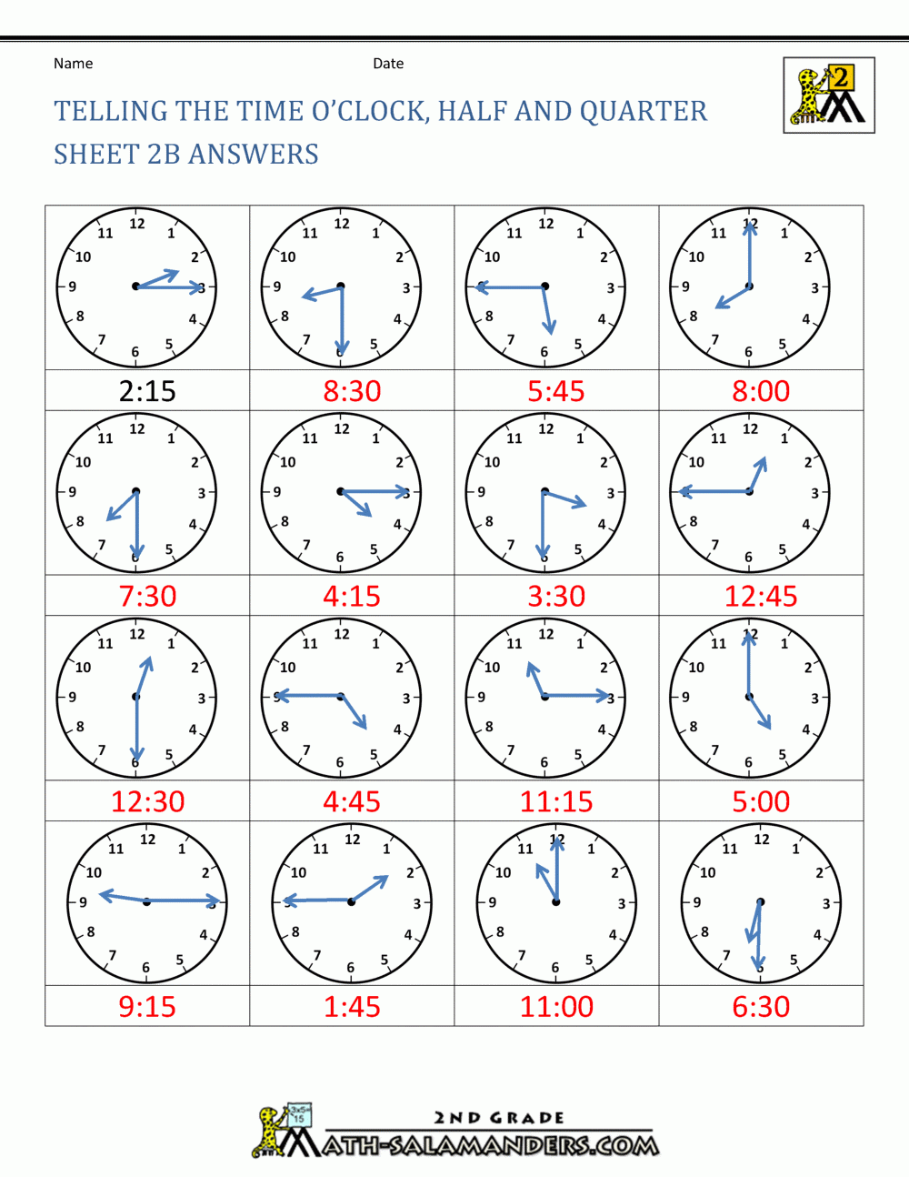 Learning How To Tell Time Printable Worksheets