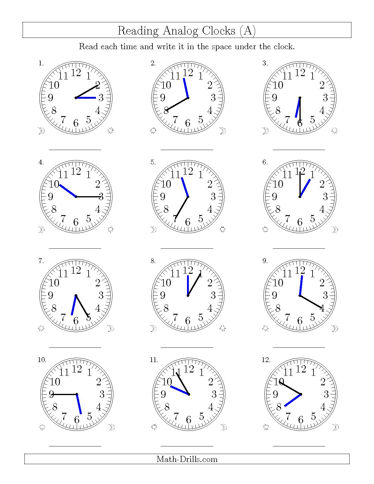 Telling Time To The Five Minute Worksheet