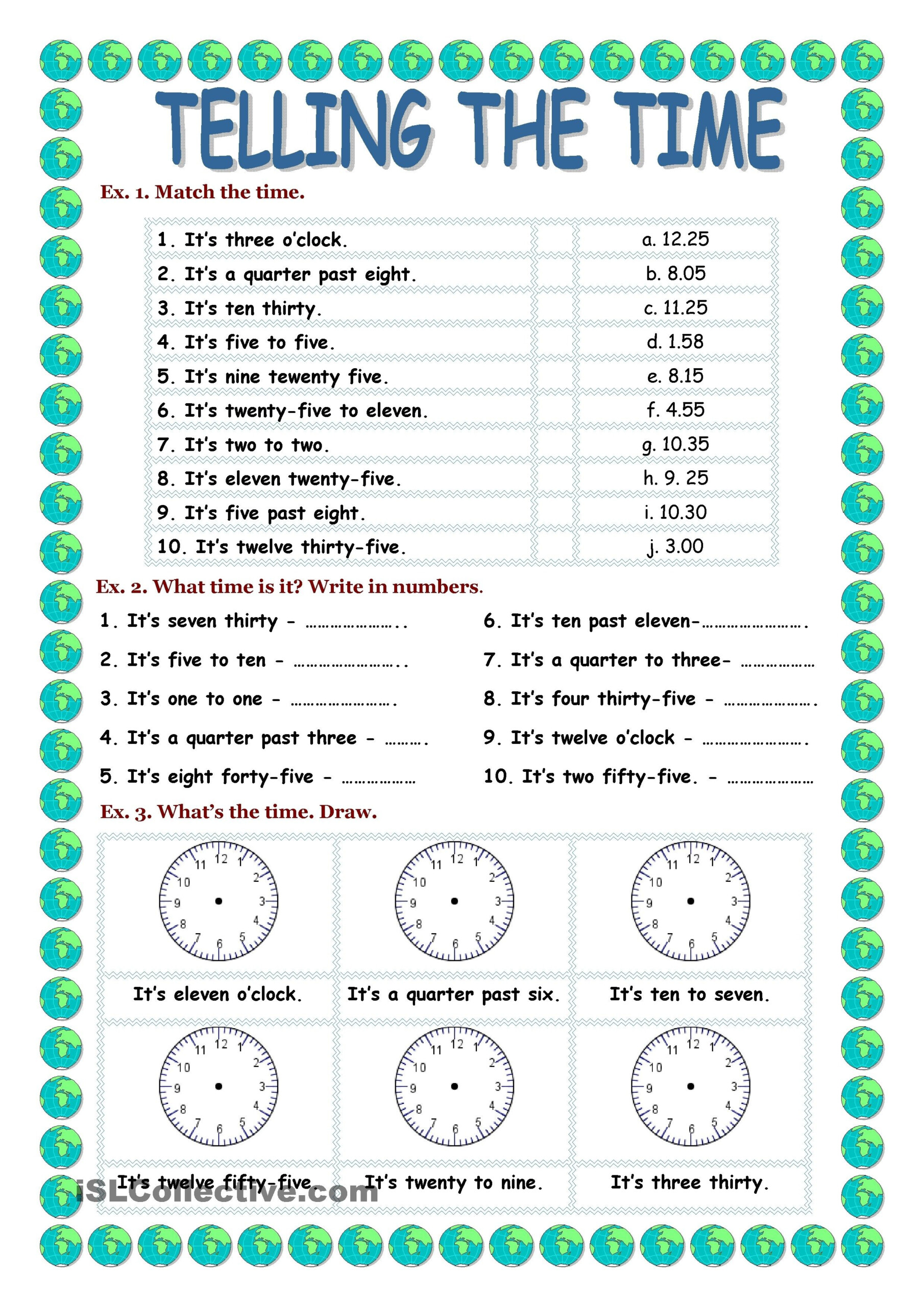 Telling Time French Worksheets Free