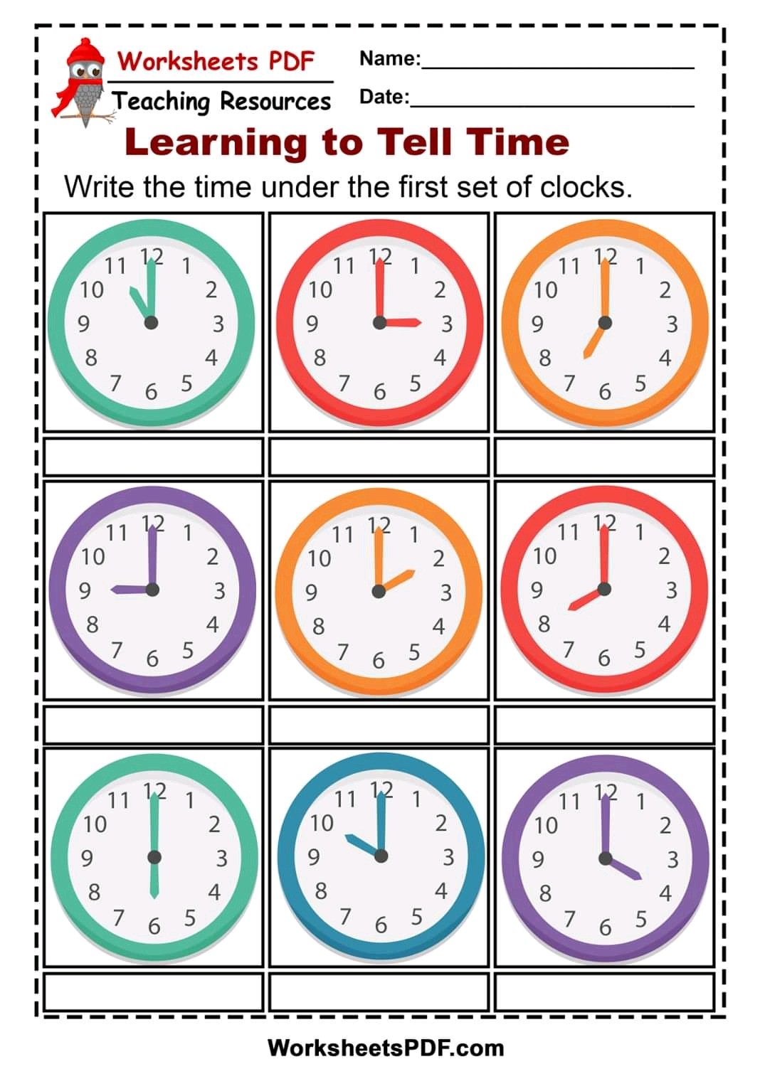 Free Telling Time Worksheets