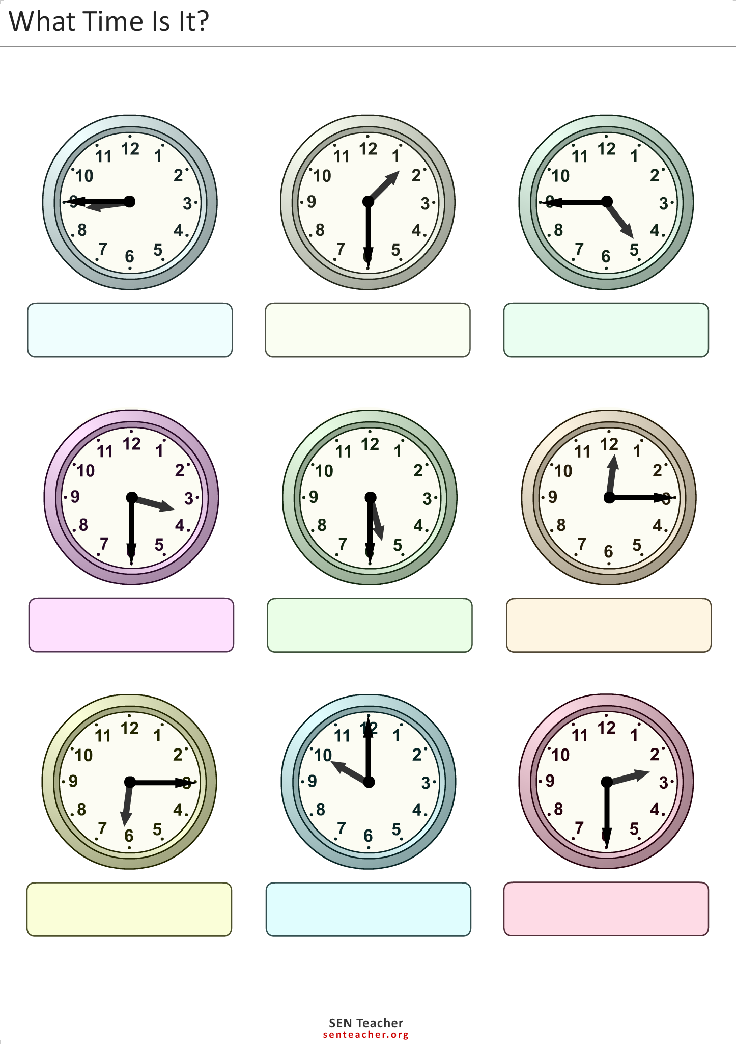 Telling Time Hour Worksheets Printable For Kids Autistic