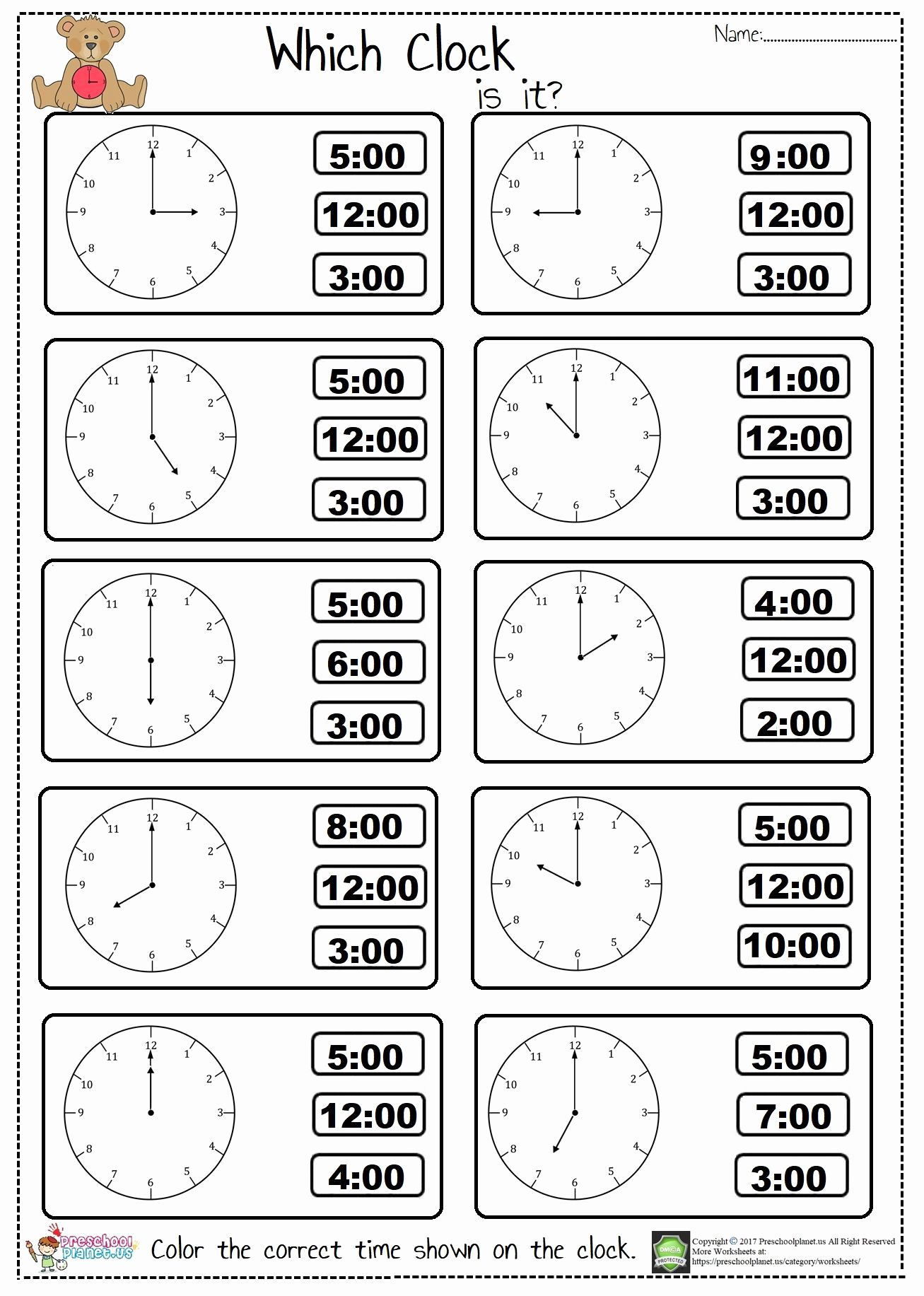 Tell Time Printable Worksheets