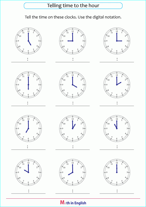 Telling Time To The Nearest Hour Worksheet