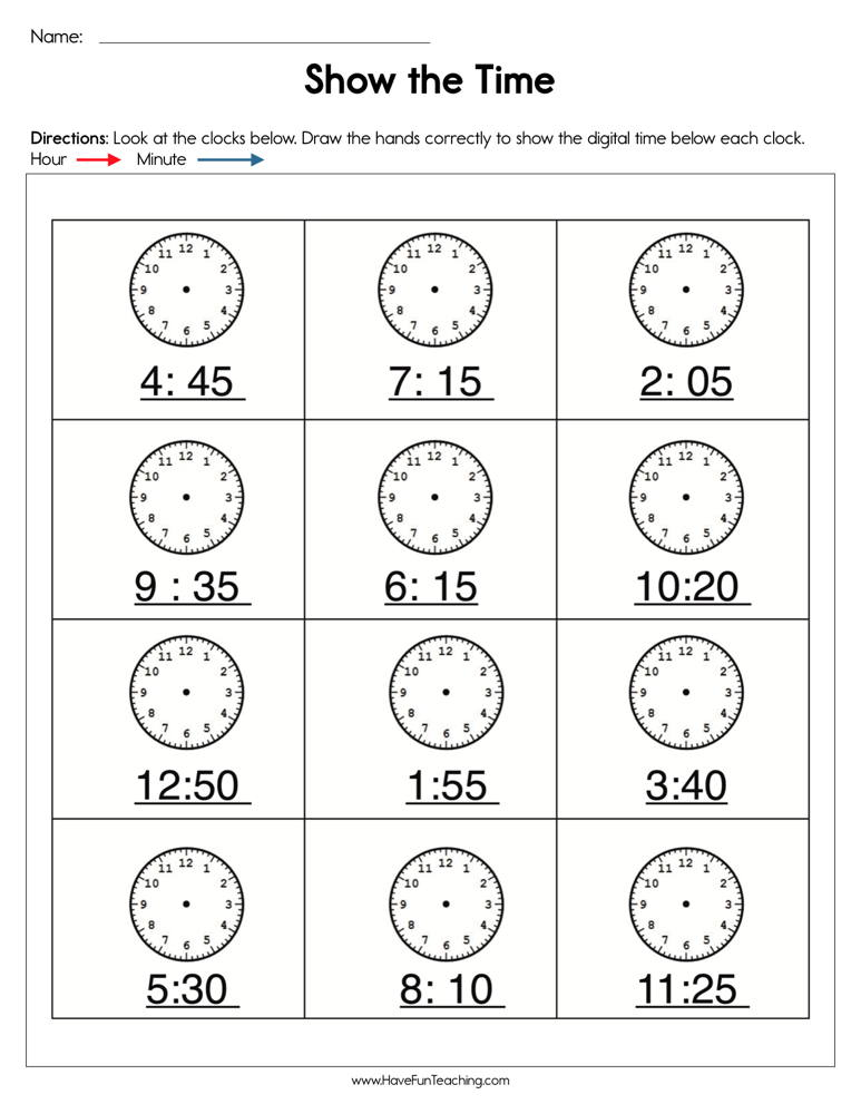 Show The Time Worksheet Fun Worksheets For Kids Have Fun Teaching 