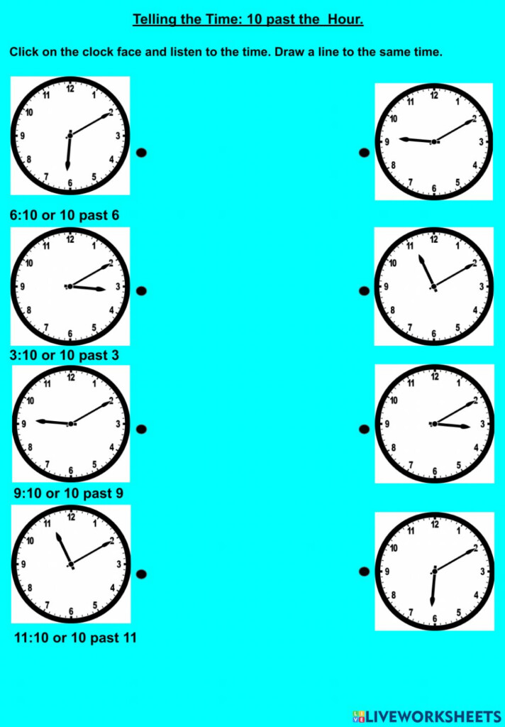 Telling The Time 10 Minutes Past The Hour Worksheet