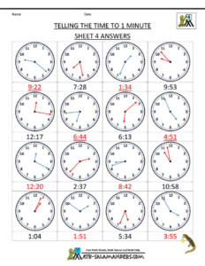 Telling The Time To 1 Minute Sheet 4 Answers Clock Worksheets