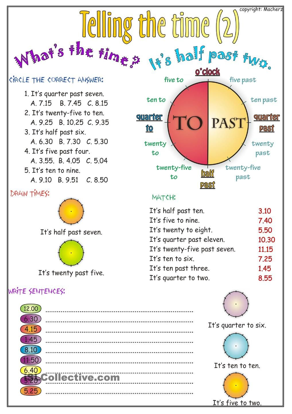 Telling The Time In English Printable Worksheets