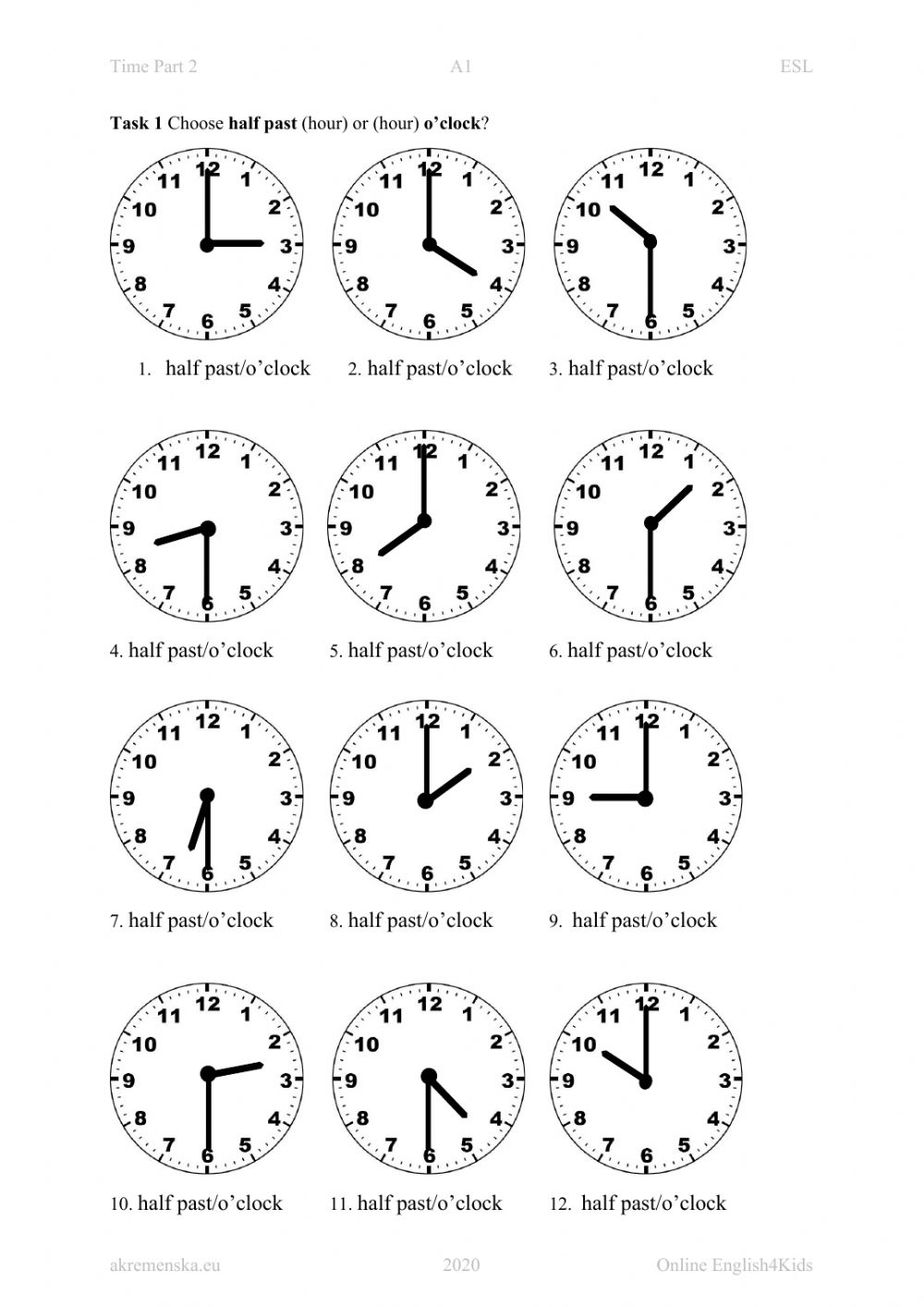 Tell Me The Time 30 Minutes Worksheets For Autistic Kids