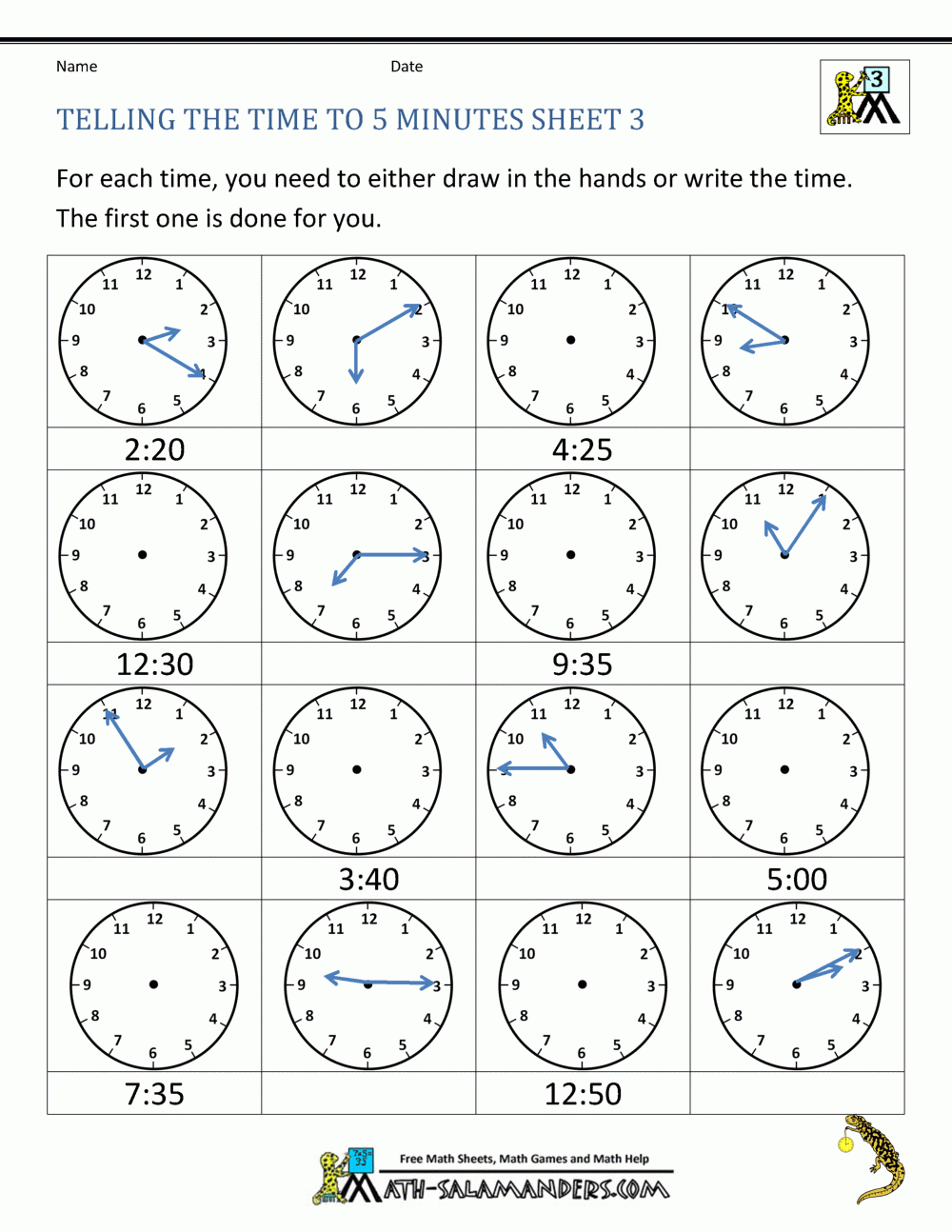 Worksheet Telling Time To 5 Minutes With Am And Pm