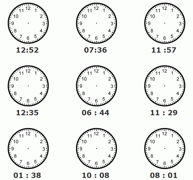 Telling Time Draw The Hands 1 Minute Intervals