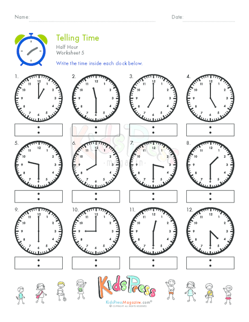 Telling Time Half Hour Worksheet 5 KidsPressMagazine