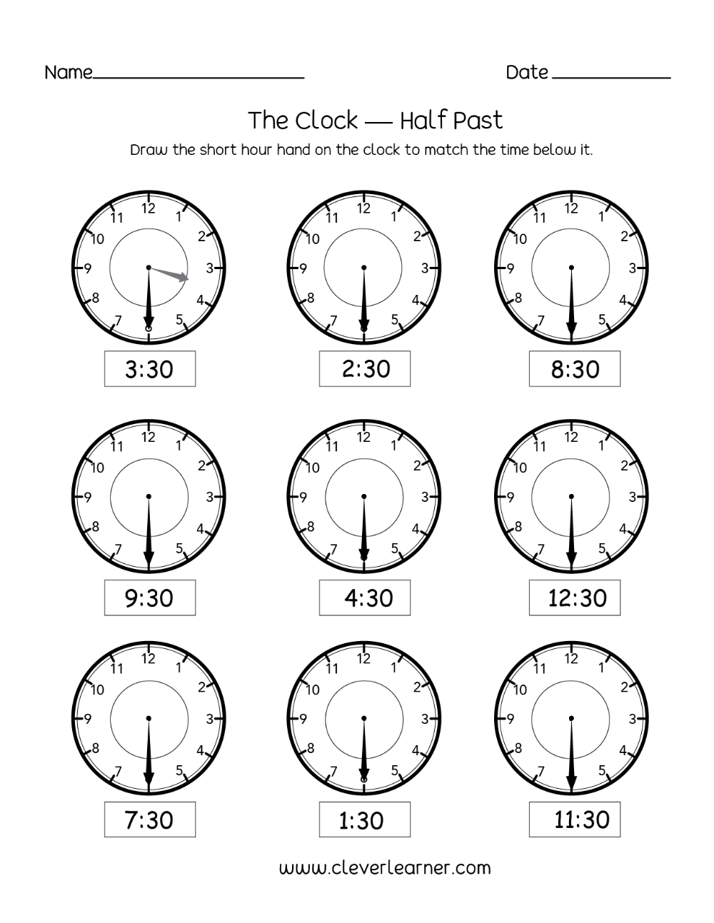 Telling The Time Worksheets Hour And Half Past