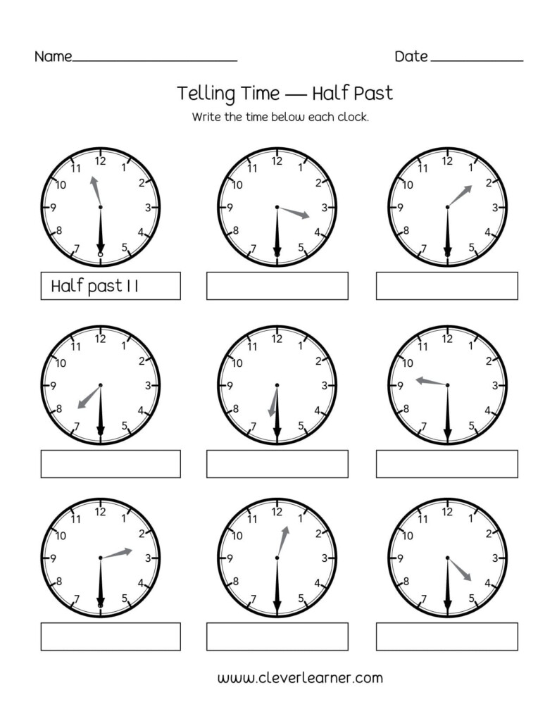 Telling Time Half Past The Hour Worksheets For 1St And 2Nd Db excel