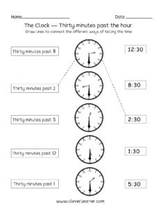 Telling Time Half Past The Hour Worksheets For 1St And 2Nd Db excel