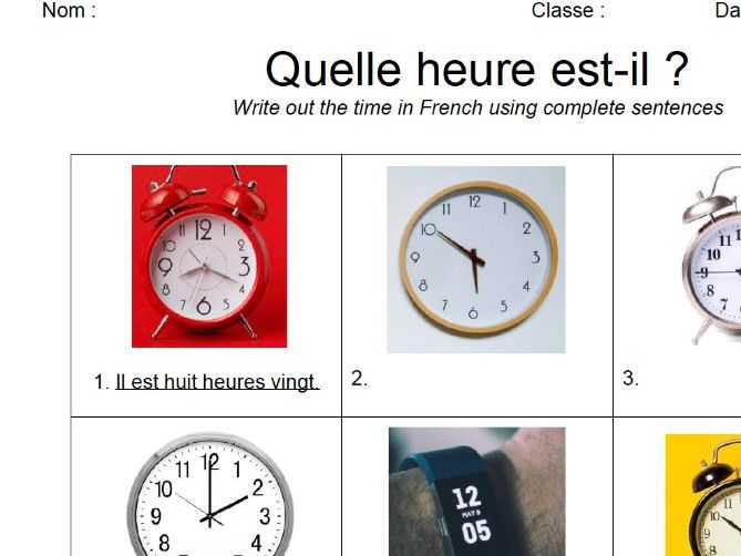 Telling Time In French Worksheets With Answers Slidedocnow