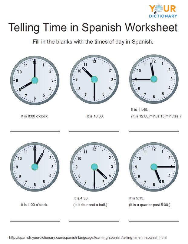 Free Worksheets For Telling Time In Spanish Telling Time Worksheets