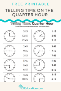 Telling Time On The Quarter Hour Match It Telling Time Worksheets