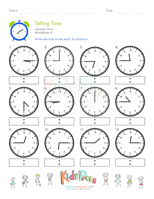 Telling Time Quarter Hour Worksheet 4 KidsPressMagazine