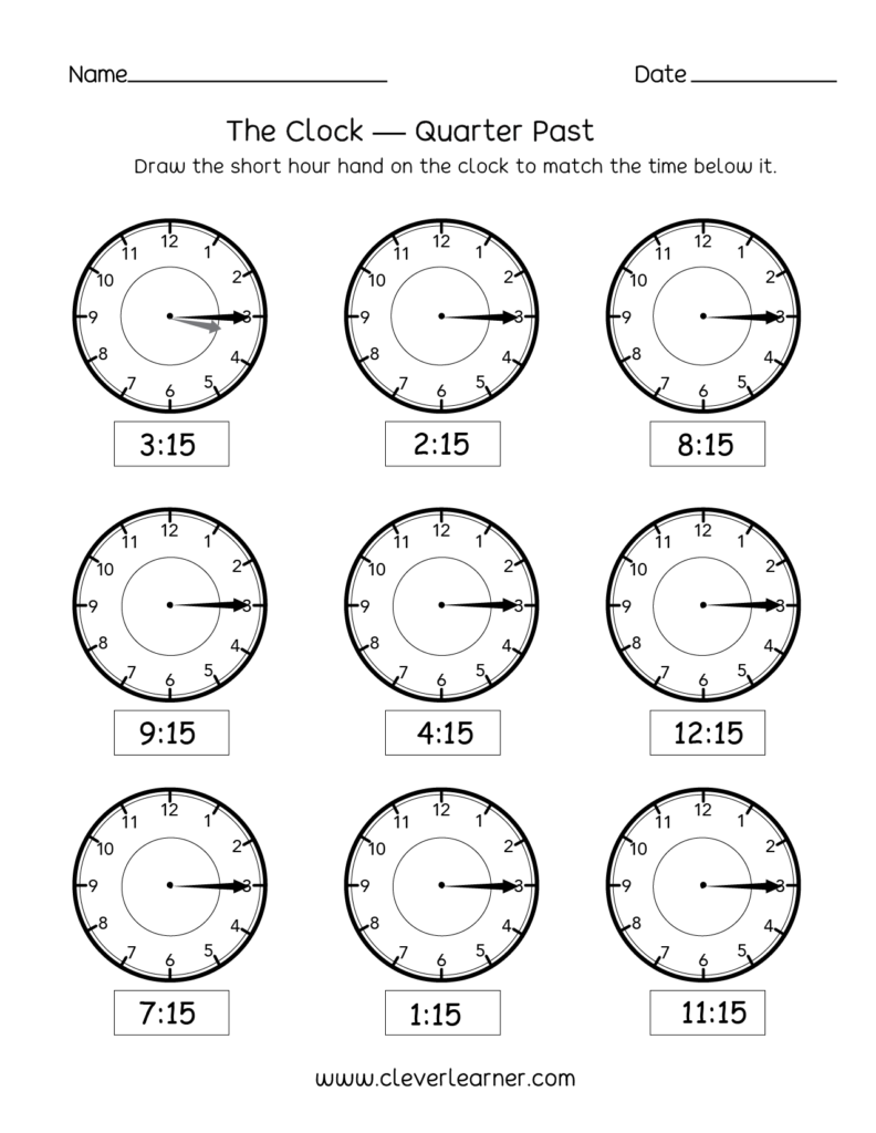 Telling Time Quarter Past The Hour Worksheets For 2nd Graders