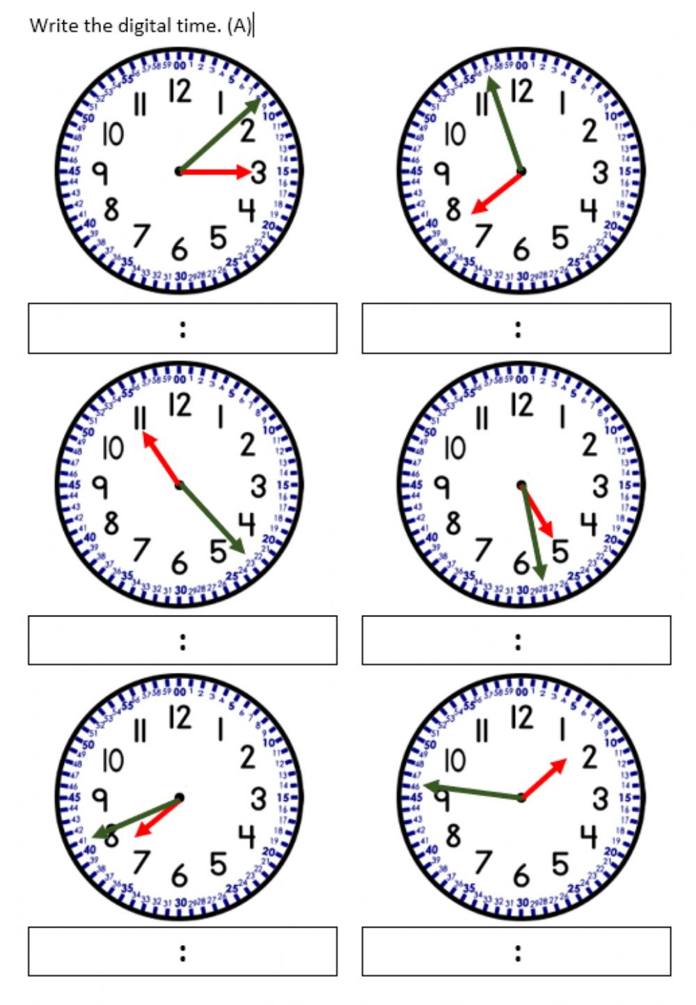 Telling Time By The Minute Free Worksheets