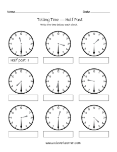 Telling Time To The Half Hour Worksheets Db excel