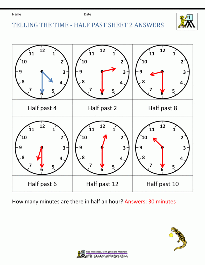  Telling Time To The Half Hour Worksheets Pdf Telling Time Worksheets