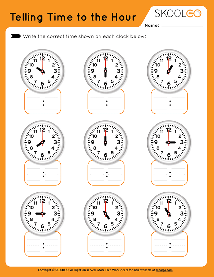 Telling Time To The Hour Worksheet