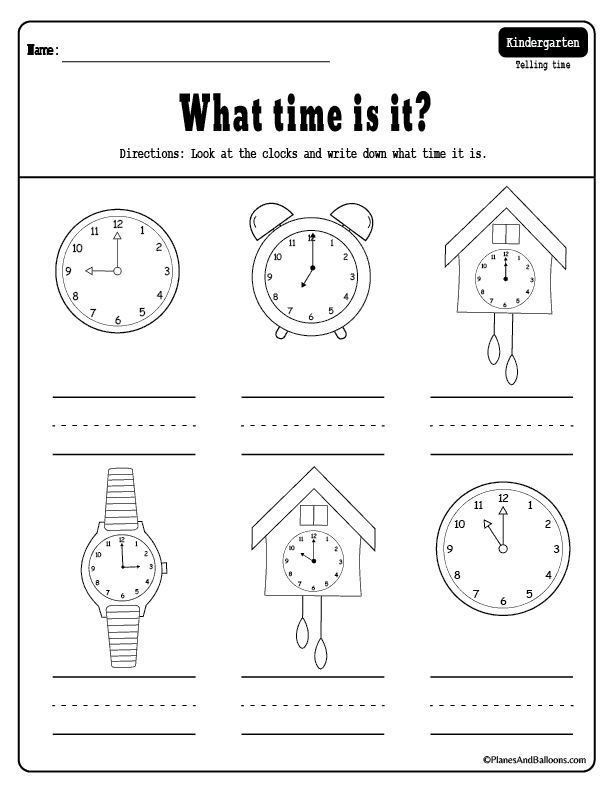 Telling Time To The Hour Worksheets Planes Balloons Let s Make 