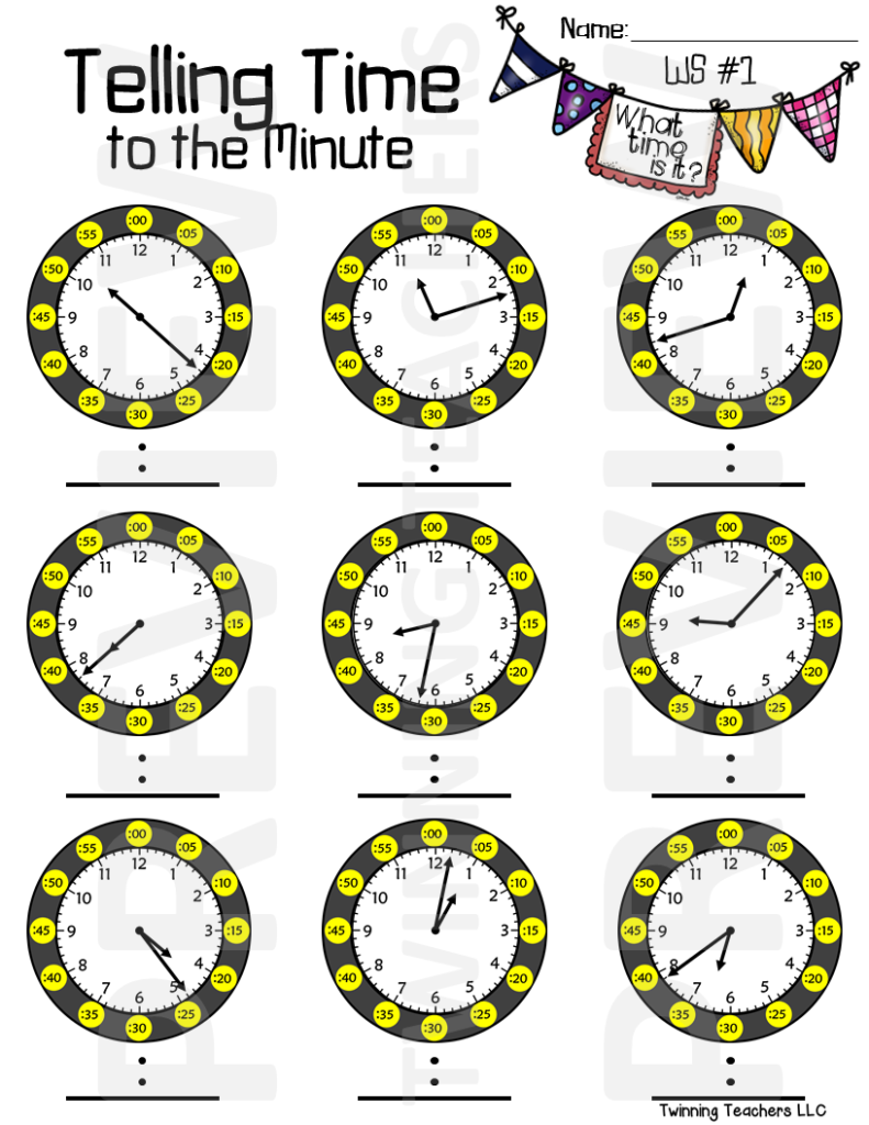 Telling Time To The Minute Worksheet Telling Time Worksheets