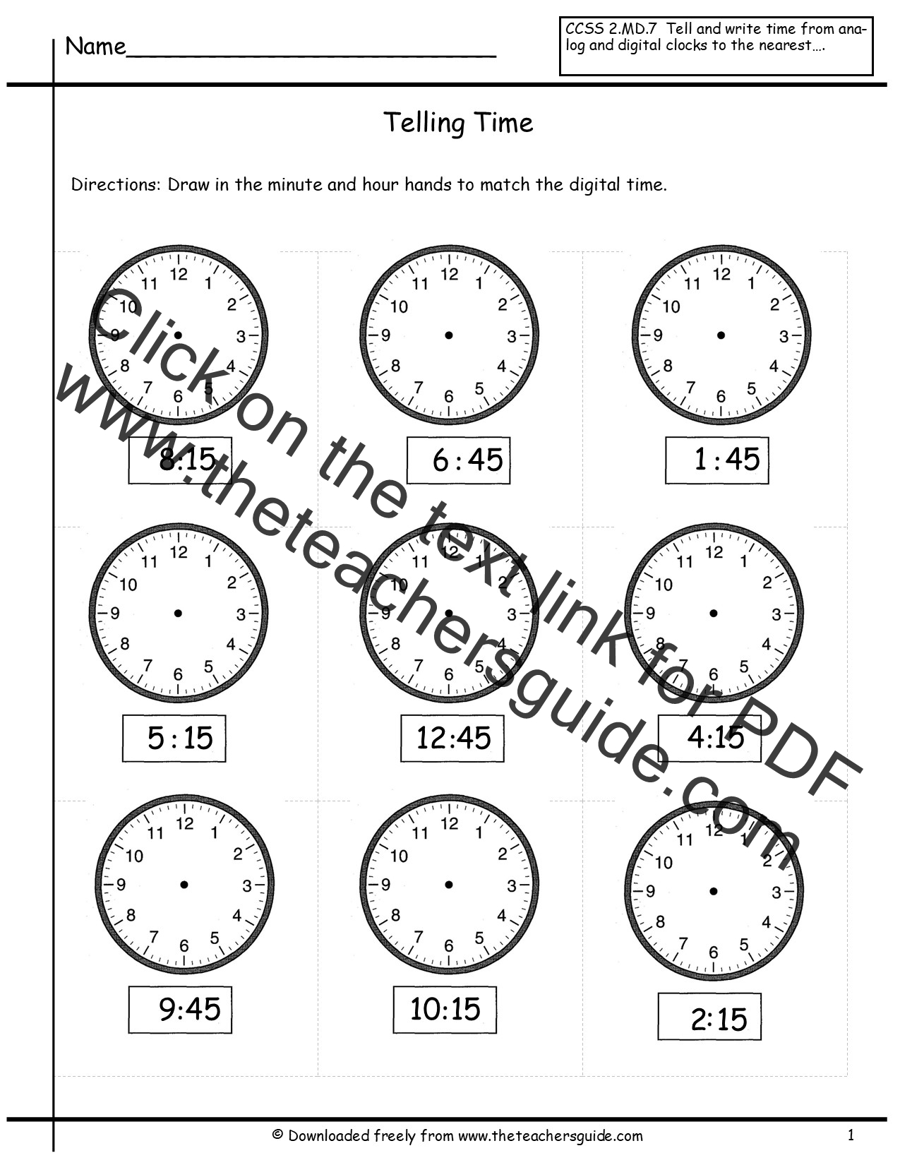 Telling Time To The Nearest Quarter Hour Worksheets