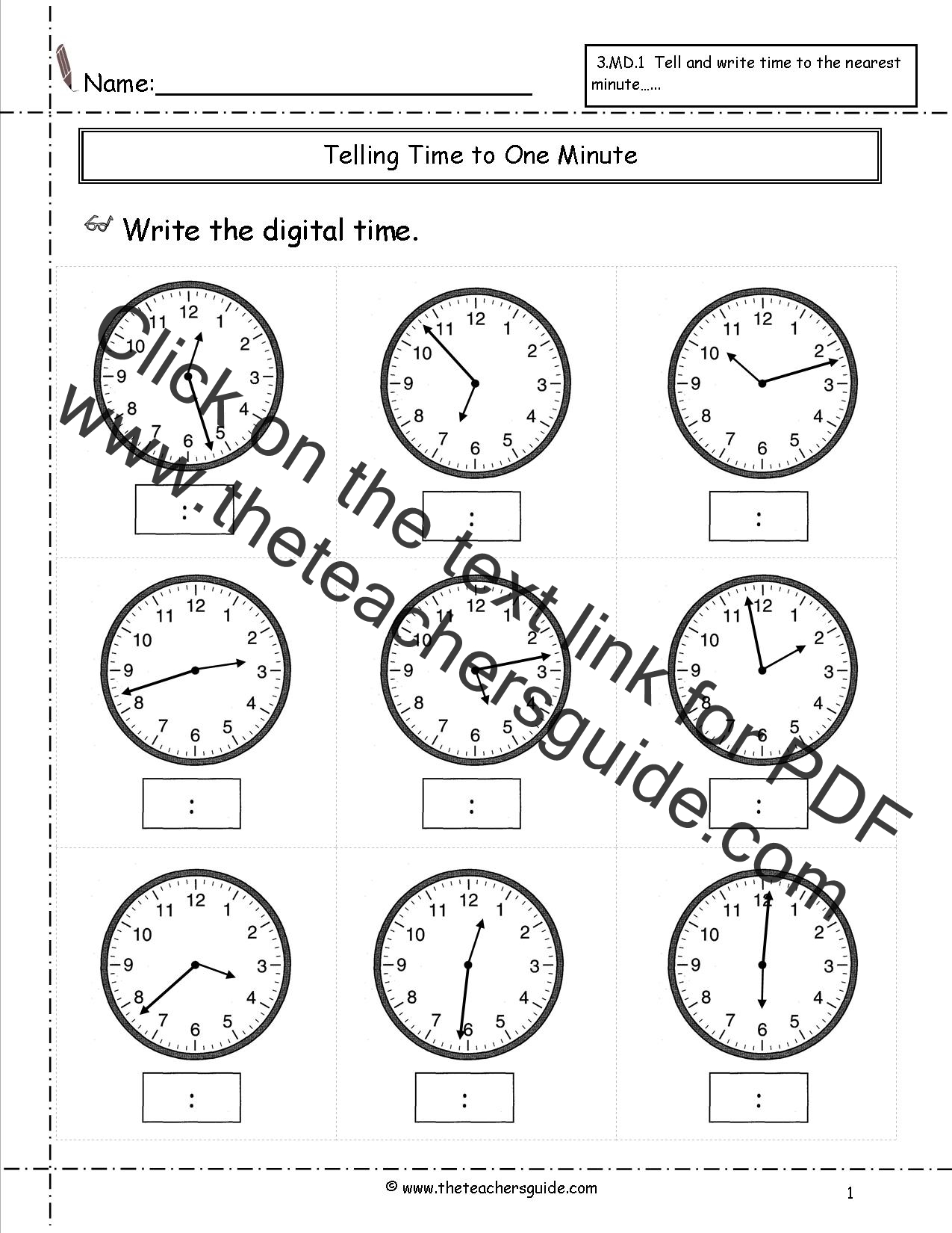 Tell And Write Time To The Nearest Minute Free Worksheet