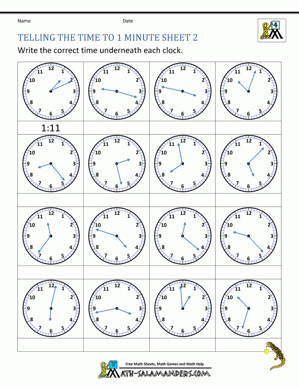 Free Math Worksheets Telling Time To The Minute