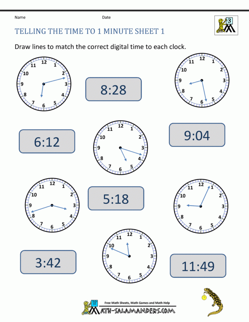 Telling Time Worksheets Grade 4 To The Nearest Minute