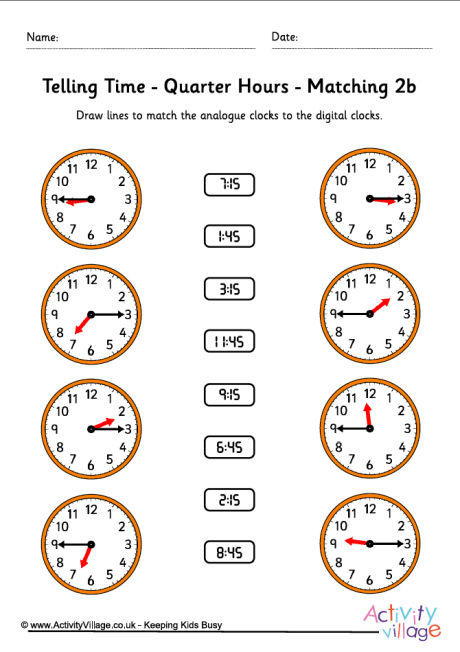 Telling Time Worksheets Quarter Hours Pack 6