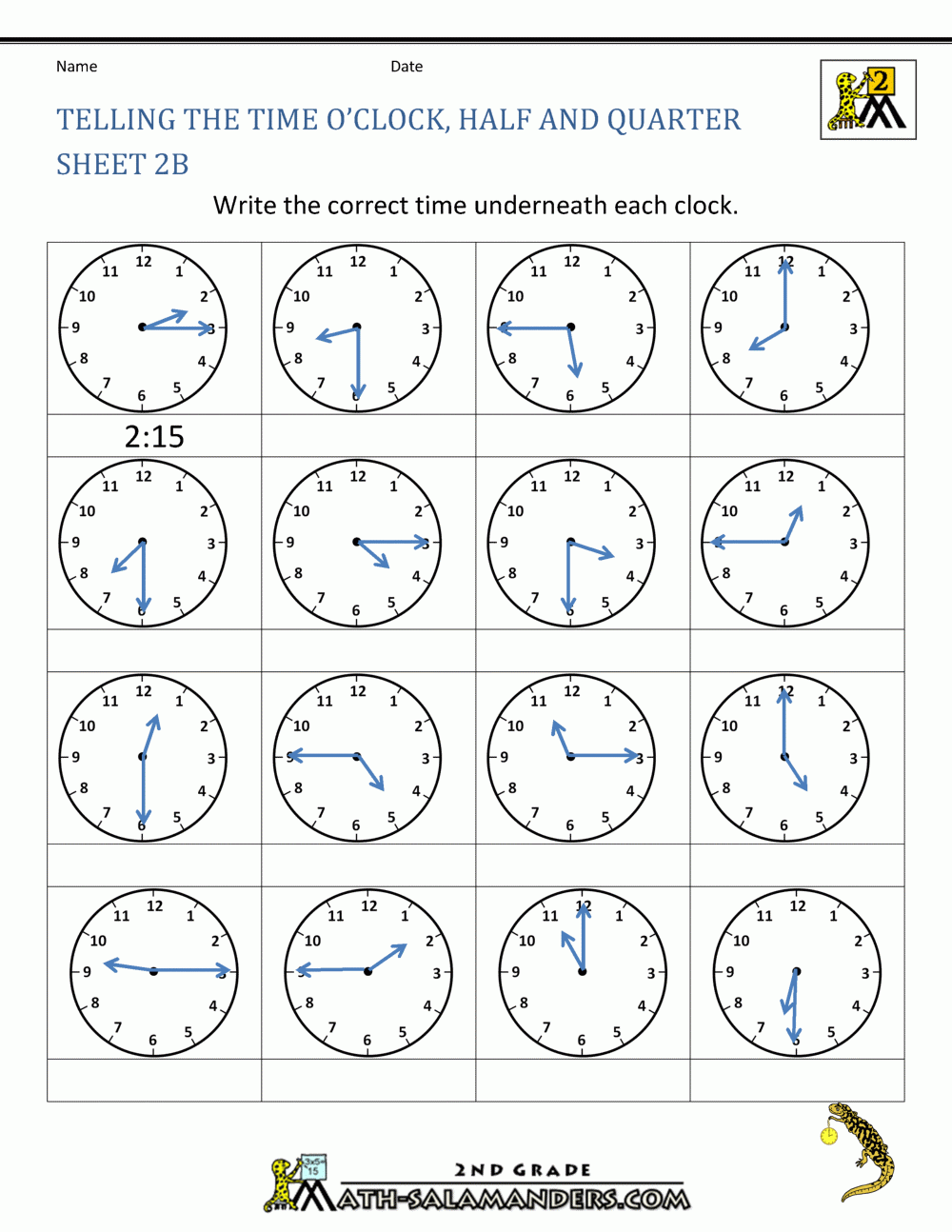 Telling Time To The Half Hour And Quarter Hour Worksheets