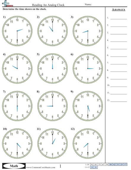 Time Telling To The Minute Worksheets Common Core