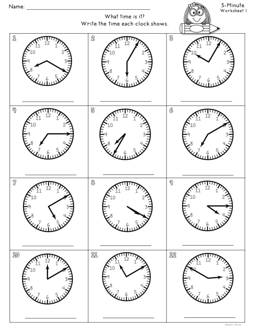 Telling Time Nearest 5 Minutes Worksheet - Telling Time Worksheets