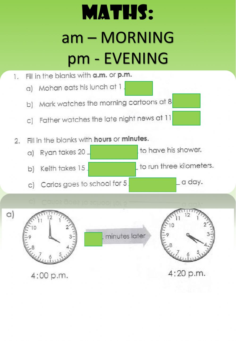 Telling Time To The Minute Am Pm Worksheets