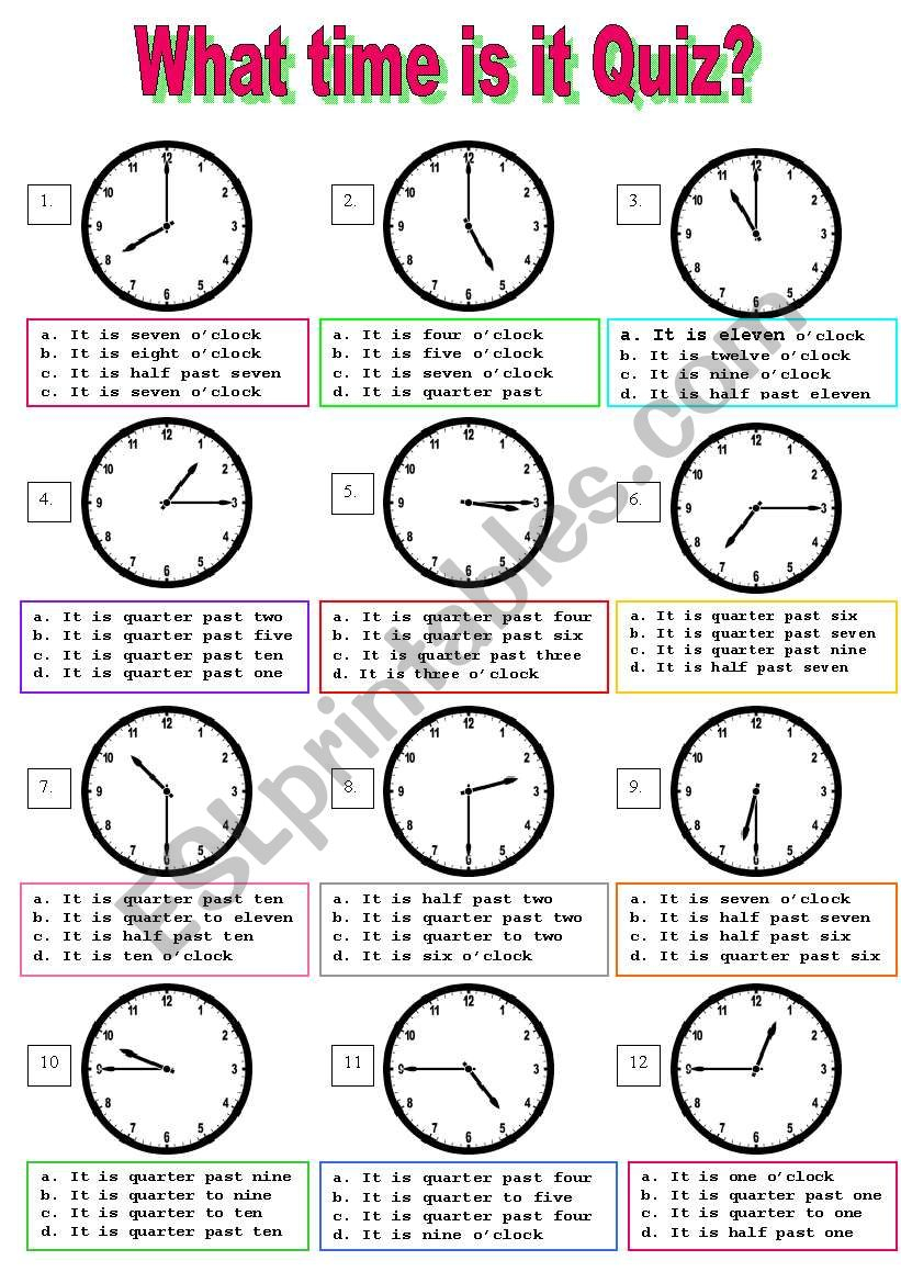 Printable Telling Time Worksheets Multiple Choice Answers