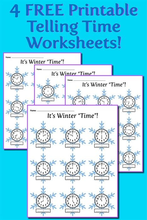 Winter Themed Telling Time Worksheets 4 Printable Versions With 