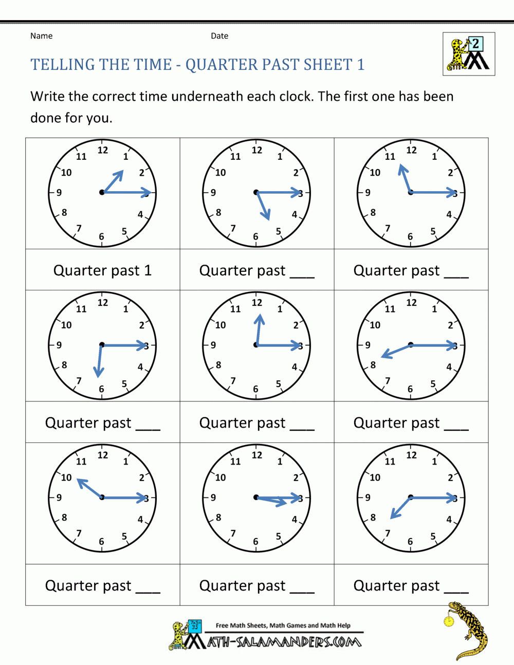 Telling The Time Worksheets Year 3 Free