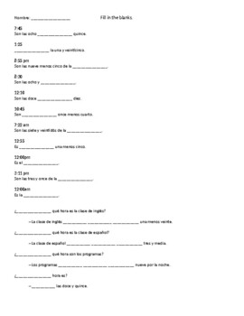 1 4 Telling Time Spanish Worksheet Answers Teachersopenshouse