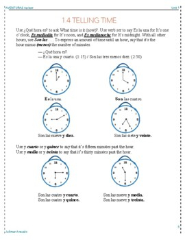 1.4 Telling Time Spanish Worksheet Answers