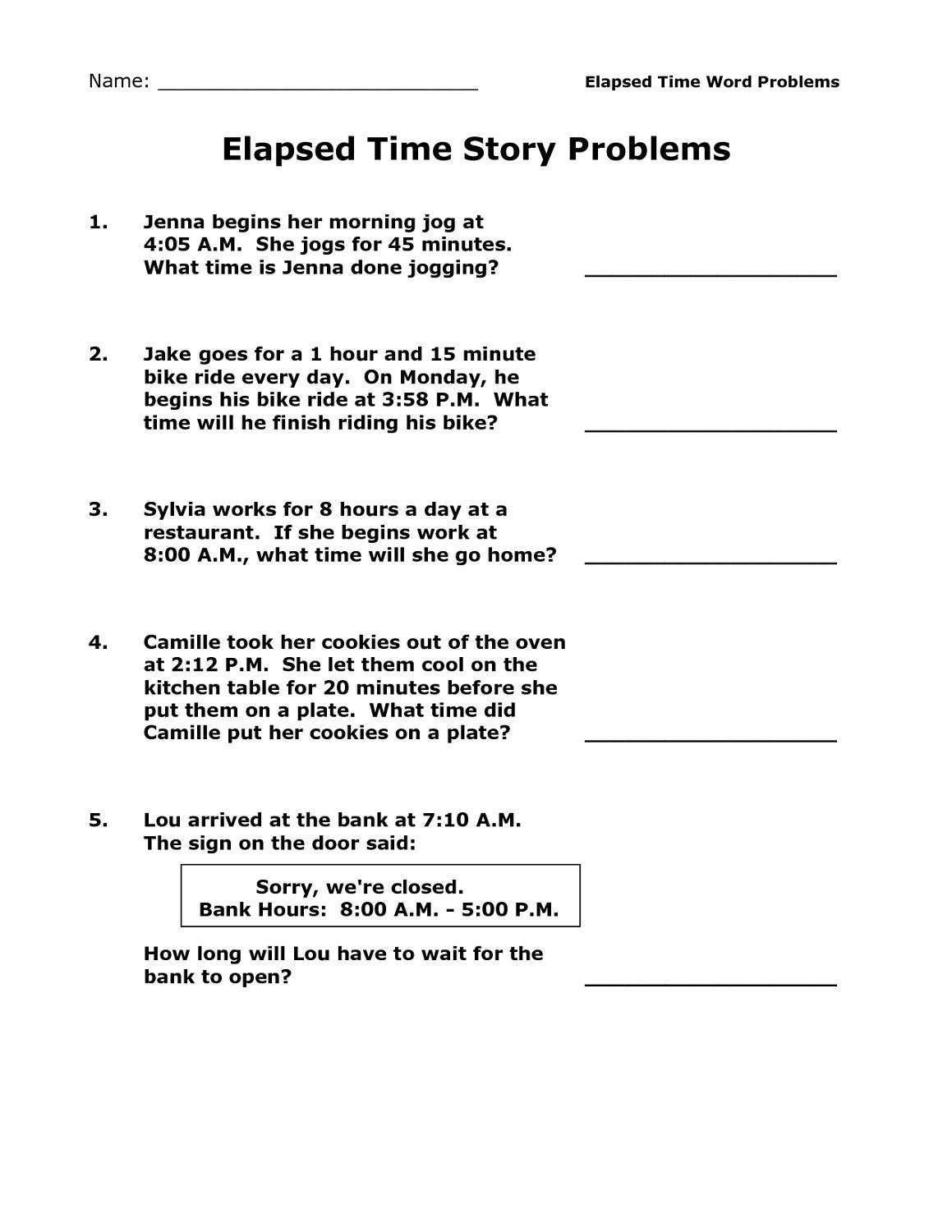 11 Elapsed Time Word Problems Math Worksheets