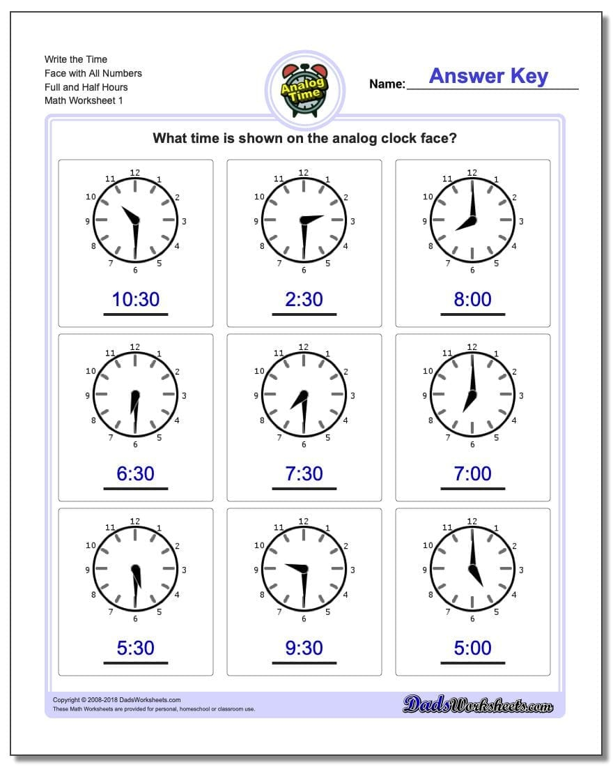 Telling Time Worksheets For Third Graders