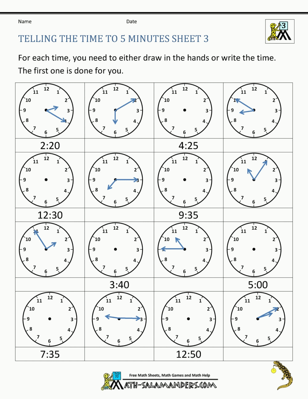 Telling The Time Worksheets For Year 3