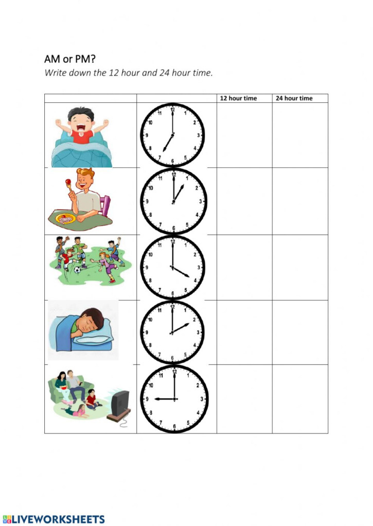 AM PM And The 24 Hours Time Worksheet